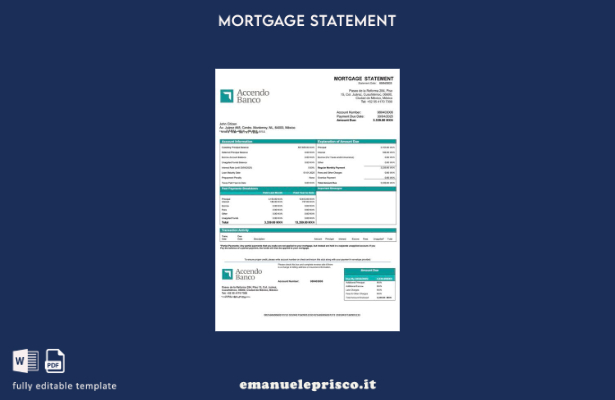 modello Word e PDF di estratto conto ipotecario Messico Accendo Banco in stile v